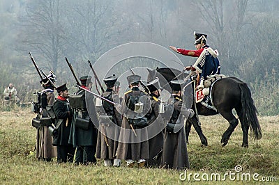 Reconstruction of battles of the Patriotic war of 1812 Russian city Maloyaroslavets. Editorial Stock Photo